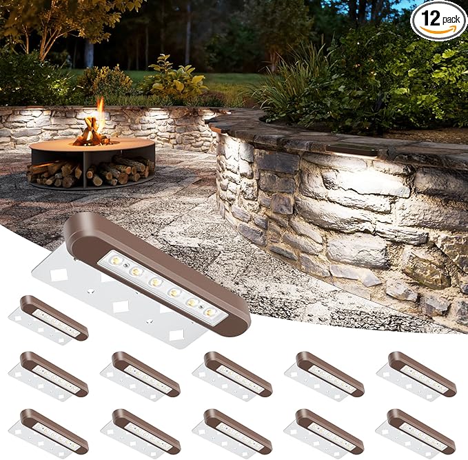 VOLISUN 7 Inch Retaining Wall Lights, IP67 Waterproof Hardscape Lighting, Cuttable Low Voltage Lighting, 12V Paver Lights, 2.8W Outdoor Step Landscape Lights, 5000K Daylight (12 Pack)
