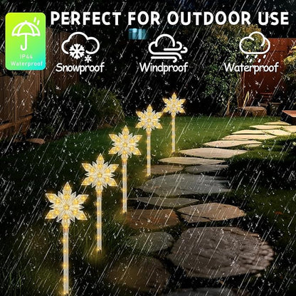Snowflake Solar Christmas Pathway Lights, Set of 10 LED Outdoor Stake Lights, Waterproof Christmas Decorations for Garden, Yard, Lawn, Walkway, Patio Decor (10pcs Warm White)