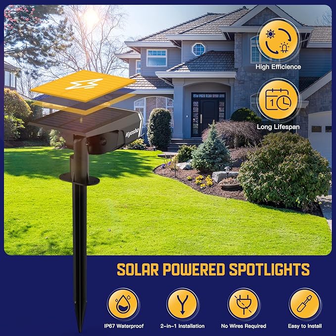 Kyosho Solar Outdoor Lights Waterproof IP67, 38 LEDs Solar Spot Lights Outdoor, 2-in-1 Landscape Spotlight with 3 | Lumora