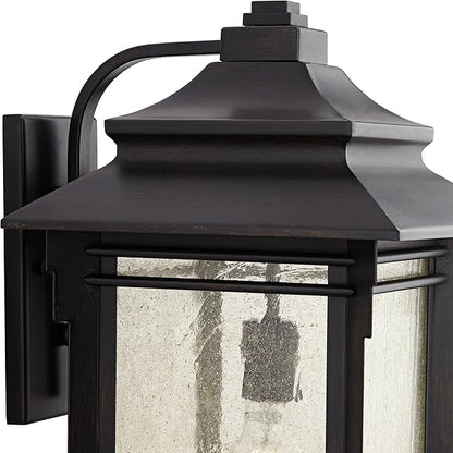 Franklin Iron Works Hickory Point Farmhouse Rustic Mission Outdoor Wall Light Fixture Bronze Lantern 19" Frosted Cream Glass for Exterior House Porch Patio Outside Deck Garage Yard Front Door Home