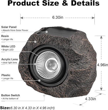 Solar Rock Lights Outdoor Garden Waterproof - Super Bright LED Solar Spotlights, Solar Powered Landscape Path Decorative Garden Stone Lights for Pathway, Walkway, Yard, Patio (2 Pack)