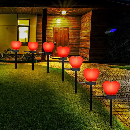 Hortsun 4 Pack Valentine's Day Solar Stake Lights Red Heart Waterproof LED Lights for Patio Lawn Outdoor Pathway Walkway Landscape Garden Decoration