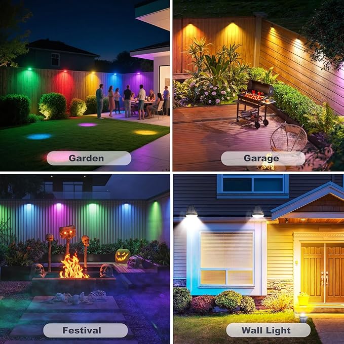 4 Pack Solar Fence Lights Outdoor Waterproof Led,6 Modes RGBW Color Changing,90° Adjustable Solar Powered Wall Lights Up and Down Waterproof IP65 for Porch Backyard Patio Pool Garden.