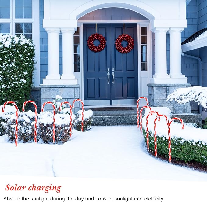 10 Pieces 10 Inch Christmas Garden Outdoor Solar Lights, Small Candy Cane Pathway Markers Lights Waterproof Outdoor | Lumora
