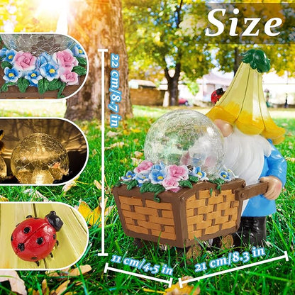 Garden Gnomes Outdoor Decorations Solar Statues,Garden Gnome Decor with LED Lights,Gnomes Clearance for Patio Lawn Decor Gnome Gift for Woman