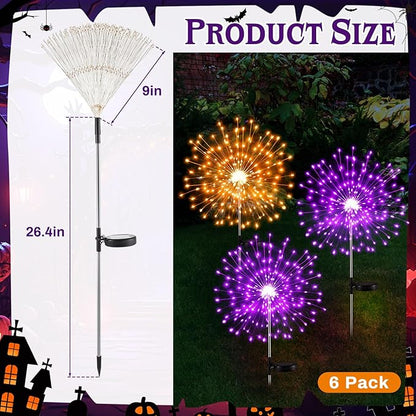 6 Pcs Mardi Gras Solar Firework Lights Solar Lights Outdoor Garden 120 LED 8 Modes Waterproof LED Sparkler Outdoor for Carnival Patio Yard Pathway Walkway (Purple,Orange)