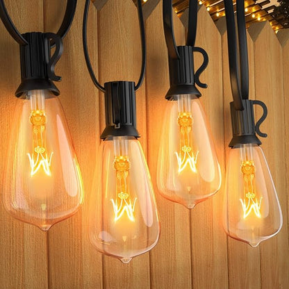Afirst 20ft 20-Light Dimmable Edison String Lights, Waterproof Outdoor Patio Lights with Real Glass Bulbs (2 Extra Included), Warm Amber Glow, 1ft Spacing, Black Cord - for Balcony, Garden, Cafe