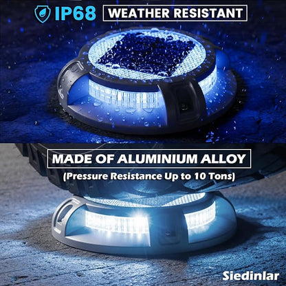 SIEDiNLAR Solar Driveway Lights Outdoor 4 Modes 40 LEDs Marine Dock Light Deck Driveway Markers Waterproof for Garden Step Ground Walkway Pathway Yard, Blue/White Dynamic Lighting (1 Pack)