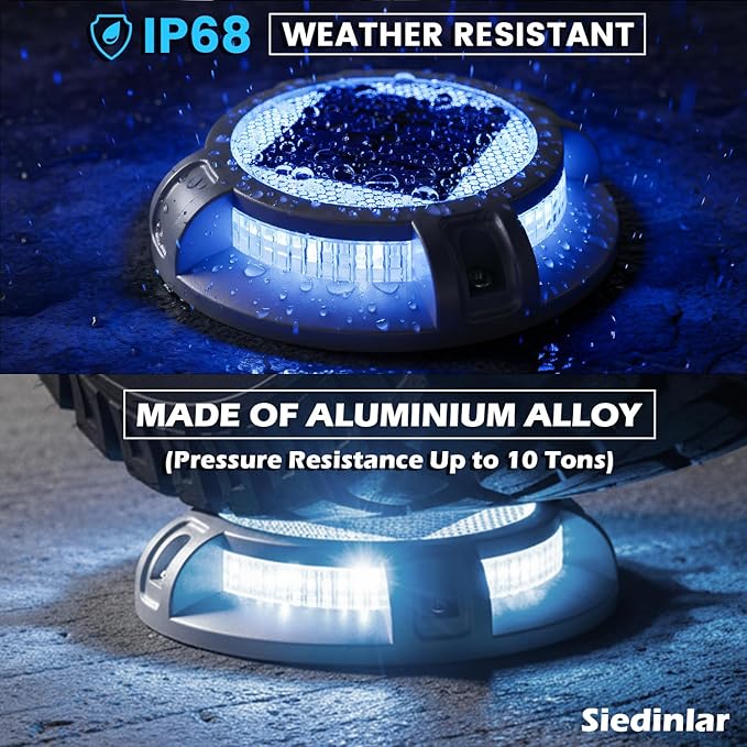 SIEDiNLAR Solar Driveway Lights Outdoor 4 Modes 40 LEDs Deck Driveway Markers Waterproof Marine Dock Light for Walkway Pathway Ground Step Garden Yard, Blue/White Dynamic Lighting (16 Pack)