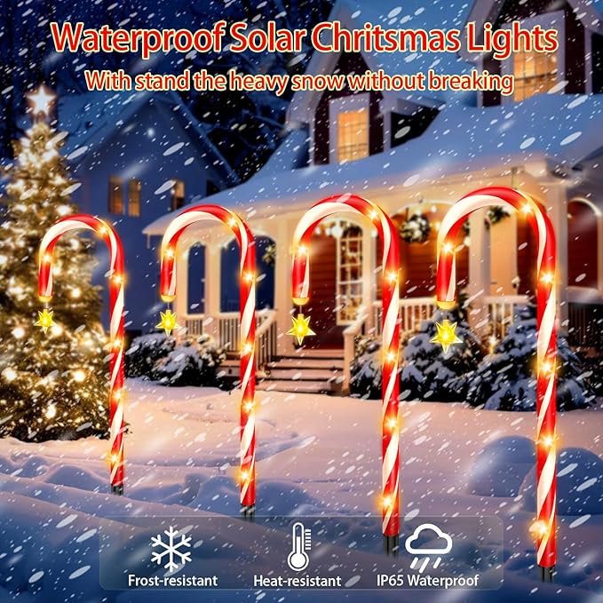 Solar Christmas Decorations Outdoor, 12 Pack Solar Candy Cane Christmas Lights 8 Lighting Modes 180 Bright LED, Waterproof Outside Xmas DIY Decorations for Pathway Yard Garden