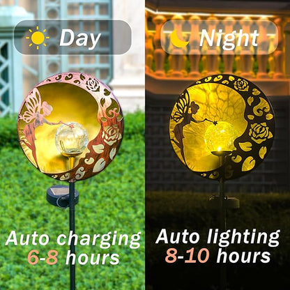 2-Pack Fairy Solar Garden Light, Decorative Outdoor Statue, Moon Star Decor Stake, Metal Sculpture Decoration for Yard, Lawn, Patio, Pathway, Housewarming, Birthday Gift for Mom, Grandma, Women