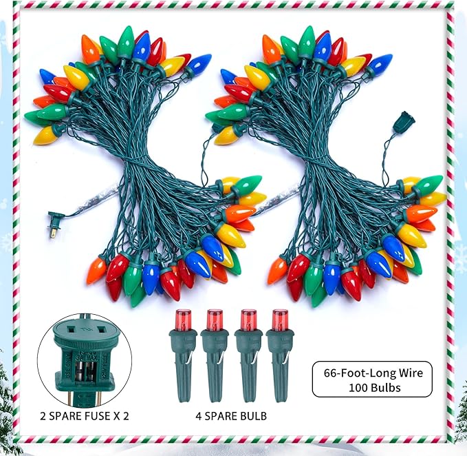 Brightown C9 LED Christmas String Lights, 2 Pack 66ft Multi-Color Outdoor Lights String with 100 Smooth Opaque | Lumora