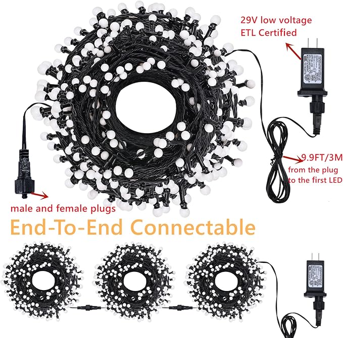 LED Christmas Lights Outdoor,300LED 105Ft 8 Modes Plug-in Connectable Waterproof Globe String Lights for Outdoor & | Lumora