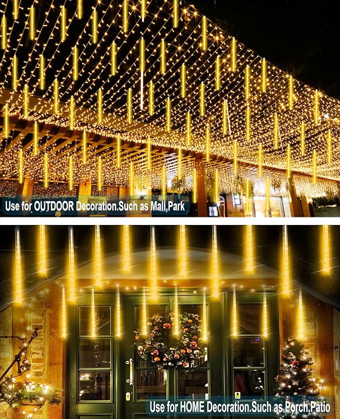 Meteor Shower Lights Outdoor Christmas Light UL Certified 20 Inch 20 Tubes 1080 LED Falling Rain Drop Lamp Snowfall Icicle Cascading String Lights for Xmas Holiday Tree Garden Decor, Warm White