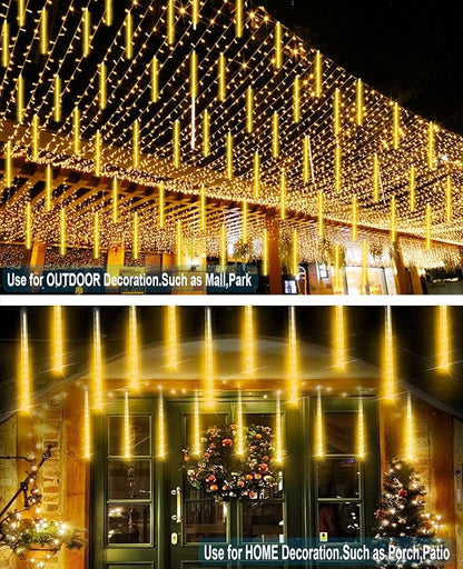 Meteor Shower Lights Outdoor Christmas Light UL Certified 20 Inch 20 Tubes 1080 LED Falling Rain Drop Lamp Snowfall Icicle Cascading String Lights for Xmas Holiday Tree Garden Decor, Warm White
