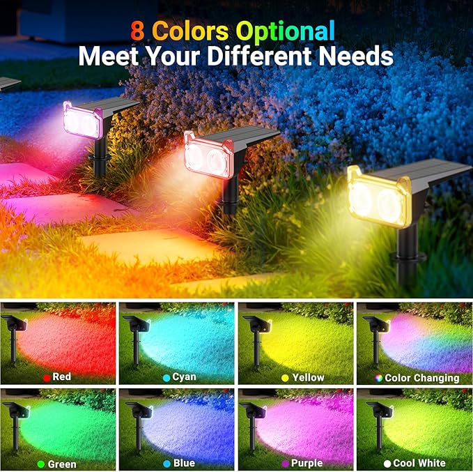 WdtPro Solar Color Changing Spot Lights, 8 Lighting Modes Solar Lights Outdoor Waterproof, Multicolor RGB Outdoor | Lumora