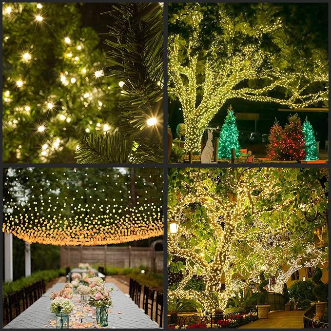 YULETIME 200 Warm White Wide Angle LED Christmas Lights, 66 Feet Green Wire UL Certified 5mm Holiday String Light Set (Warm White)