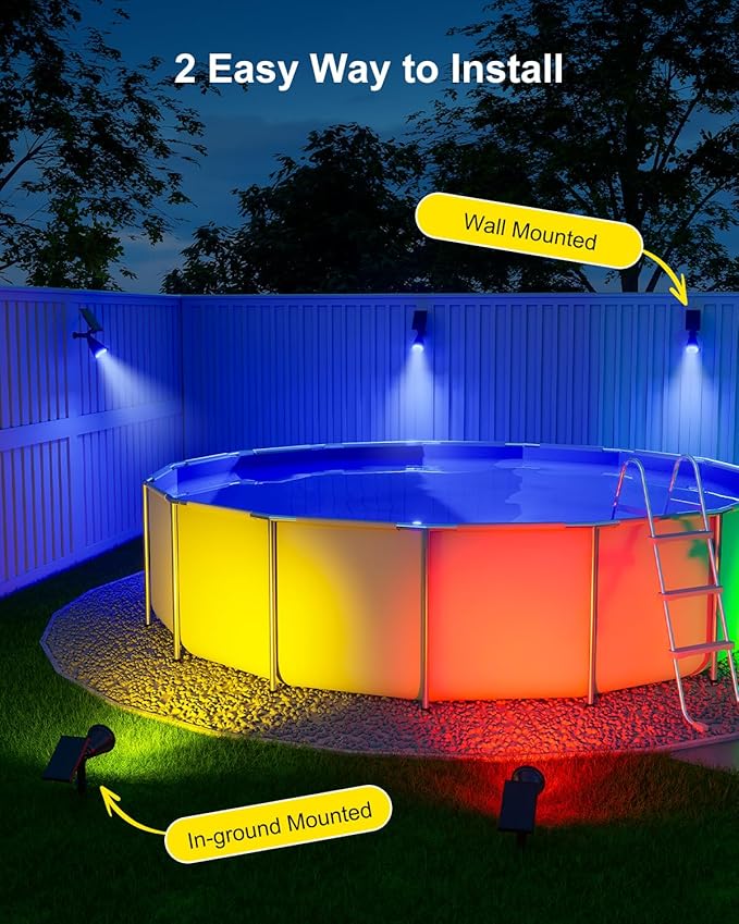 2 Pack Color Changing Solar Spotlights Outdoor for Tree, Flower, Plant, Statue, Sign, Decorative wall, Waterproof | Lumora