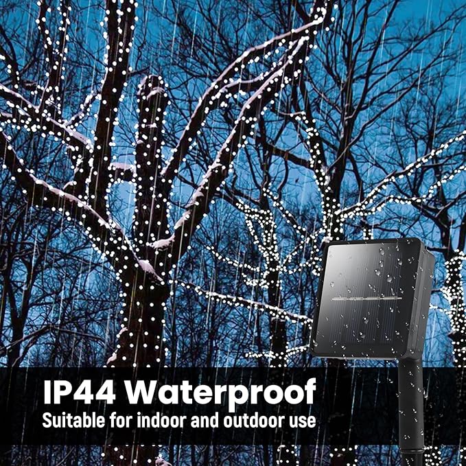 Dailyart Solar String Lights Outdoor, 2 Pack 200 Led Solar Fairy Lights for Outside Waterproof 145ft Cool White Solar Lights 8 Lighting Mode Solar String Lights for Outside,Garden,Courtyards,Trees