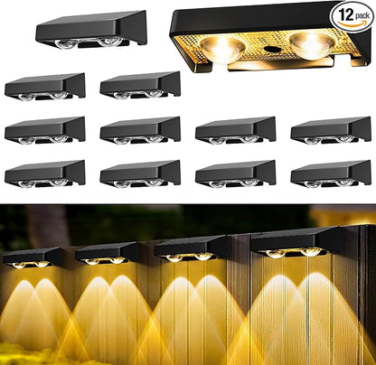 Solar Fence Lights Outdoor 12 Pack, 50 LM 11 Modes & 9 Colors Solar Lights with Brighter LED Focus Lens Waterproof IP65 for Wall Backyard Deck Patio Porch Step Railings Pool Decor