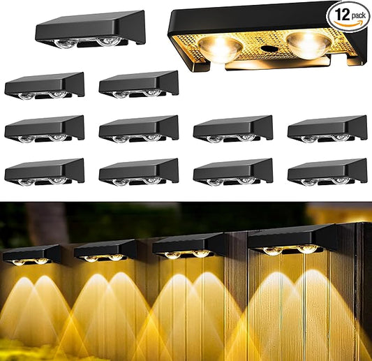 Solar Fence Lights Outdoor 12 Pack, 50 LM 11 Modes & 9 Colors Solar Lights with Brighter LED Focus Lens Waterproof IP65 for Wall Backyard Deck Patio Porch Step Railings Pool Decor
