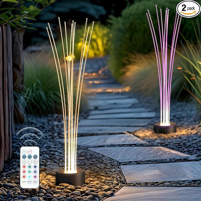 PASAMIC 41" Solar Garden Lights 2 Pack, Reed-Shaped Landscape Light with 10 Colors & 4 Modes RGB, Waterproof Solar Lights Outdoor with Remote, Outdoor Lights for Yard, Patio, Pathway, Indoor Decor