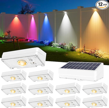 Solar Fence Lights Outdoor, 12 Pack, 50LM Ultra Bright, 10 Colors & 12 Lighting Modes Solar Deck Lights, IP65 Waterproof, Dusk-to-Dawn Solar Powered Fence Light for Patio, Railing (White)