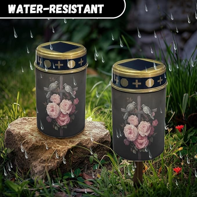 Solar Flameless Lights Outdoor Solar Lights Waterproof Solar Powered Fairy Lights for Outside Solar Cross for Cemetery Landscape Lighting Pathway Lights Lantern Solar Walkway Lights Outdoor