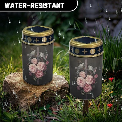 Solar Flameless Lights Outdoor Solar Lights Waterproof Solar Powered Fairy Lights for Outside Solar Cross for Cemetery Landscape Lighting Pathway Lights Lantern Solar Walkway Lights Outdoor