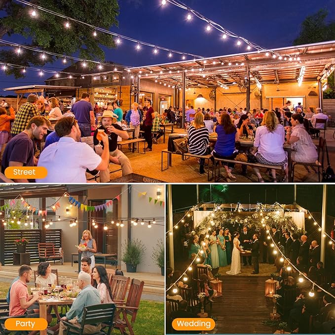 100FT Solar String Lights Outdoor Waterproof, Solar Patio Lights with Remote Control & 30+2 Dimmable ST38 Edison | Lumora