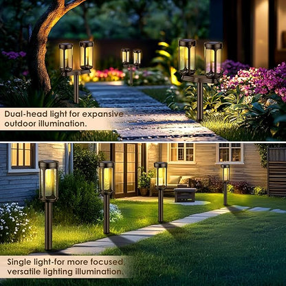 Solar Pathway Lights, Upgrade Dual-Head Solar Lights Outdoor Waterproof, 8 LEDs Auto On/Off Solar Powered Lighting for Garden Yard Landscape Walkway Driveway Lawn Patio(Warm White,8 Pack)