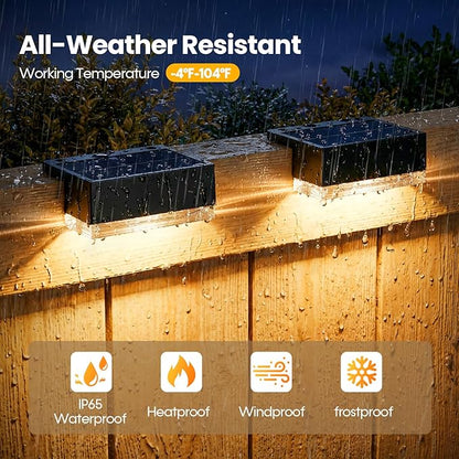 Solar Deck Lights 8 Pack, 3 Color Modes Soft Warm/Natural/Cool Glow, IP65 Waterproof Step Lights for Outdoor Ambiance, Solar Lights for Fence, Deck, Railing, Patio & Backyard Decor (Black)