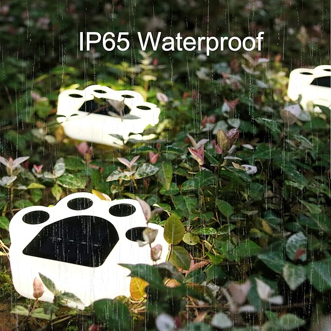4Pack Color Changing Solar Paw Print Lights - Outdoor Waterproof, Dog Paw Animal Footprint Yard Lights