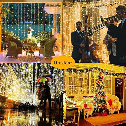 2 Pack Solar Curtain Lights Outdoor Garden Fairy String Lights 300 LED 8 Modes Remote Control Waterproof Solar Waterfall Lights for Gazebo Patio Party Festival Wedding Christmas Decorations(Warm)