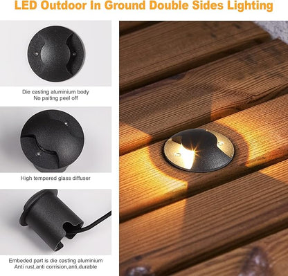 Well Lights Low Voltage Landscape Lighting Outdoor In Ground Lights LED2W Double Sides Lighting AC/DC 12V-24V Warm White Waterproof IP67 Aluminium,4PACKS