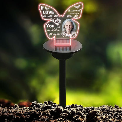 Personalized Memorial Garden Solar Outdoor Lights with Photo Name Custom Grave Decor Solar Lights for Sympathy Gifts for Loss of Loved One in Loving Memory Memorial Gift (A-Round -2)