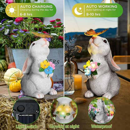 Solar Rabbit Decor for Easter Gifts with Waterproof Outdoor Bunny Lights Lawn Ornaments Bunny Statue Gifts for Garden for Yard Patio Home Decorations.