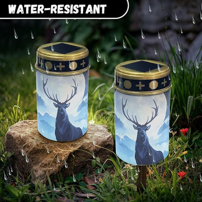 Solar Garden Lights Outdoor Decorative - Solar Lights Outdoor Waterproof- Moon Deer Cemetary Solar Lights for Remembrance Lawn