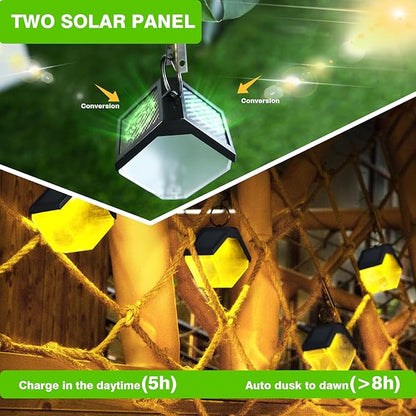 Hanging Solar Fence Lights Outdoor, Solar Deck Railing Lights Outdoor Waterproof, Color Changing & Warm White Light for Yard Deck Wall Tree (4pc)