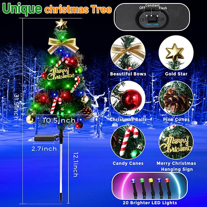 Solar Christmas Decorations Outdoor，DEIDOULU Solar Christmas Tree, 2 Pack 40 Led Light 2 Modes Outdoor Xmas Tree | Lumora