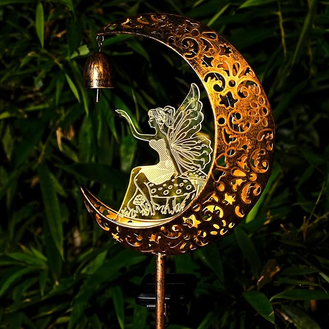 Solar Fairy Moon Figurine Light, Waterproof Garden Stakes Decor Outdoor Yard Decorations for Lawn, Patio,Yard, Pathway,Housewarming Ornament Gifts Ideas for Gardening Mom Grandma