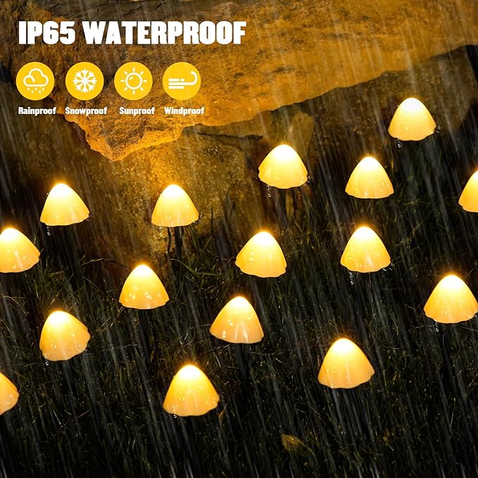 JMEXSUSS Solar String Lights Outdoor Waterproof, Solar Christmas Lights for Garden Patio Yard Tree Party Christmas Decorations, Mushroom