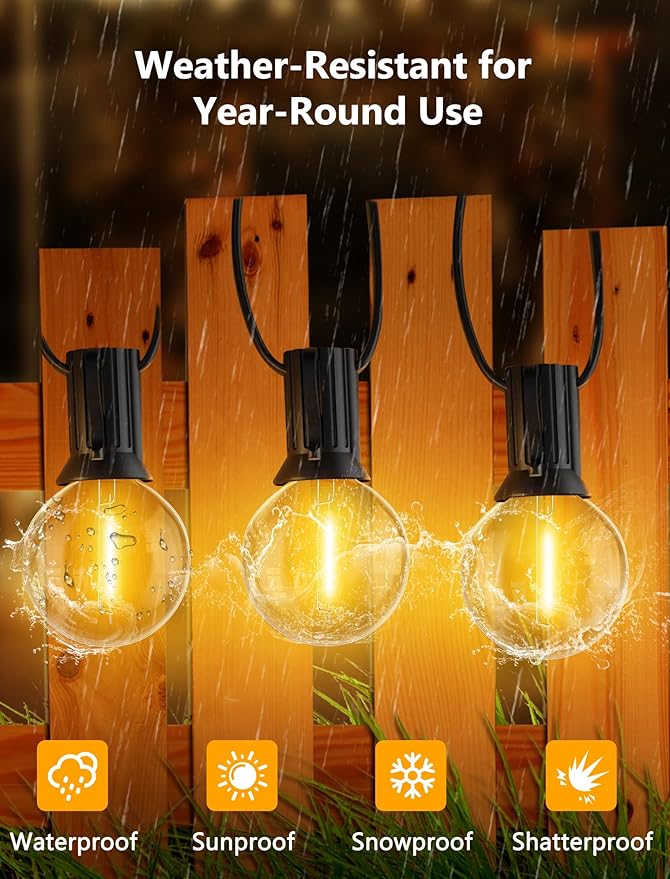 100FT LED Outdoor String Lights, G40 Globe Christmas String Lights Waterproof with 50 Warm White Bulbs & 2 Spare | Lumora