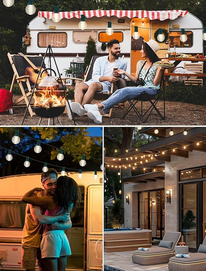 25FT Outdoor String Lights with 27 Frosted White Bulbs, G40 Globe Patio String Lights for Indoor/Outdoor, Connectable Hanging Lights for Backyard Porch Balcony Party Decor - Green Wire