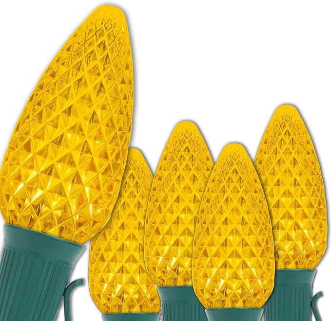 Wintergreen Lighting C9 OptiCore LED Commercial Outdoor Christmas Lights – Heavy Duty Christmas String Lights; Green Wire (50 Lights, 50 ft, Gold)