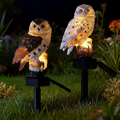 2 Pack Solar Powered Owl LED Garden Lights - Waterproof Resin Decor Stake, Owl Decor Outdoor Garden Patio Lawn Yard Pathway Decoration - White