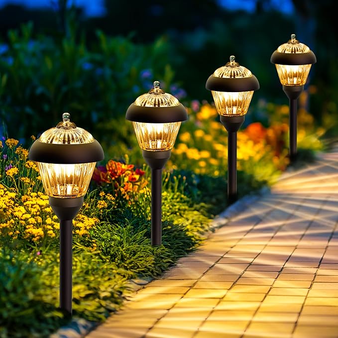 SOLPEX Solar Pathway Lights Outdoor Waterproof Solar Powered Pathway Lights - Glass & Metal Bronze Design with 2 Lighting Modes for Garden, Yard, Walkway, Driveway, Patio (2 Pack, Warm White)