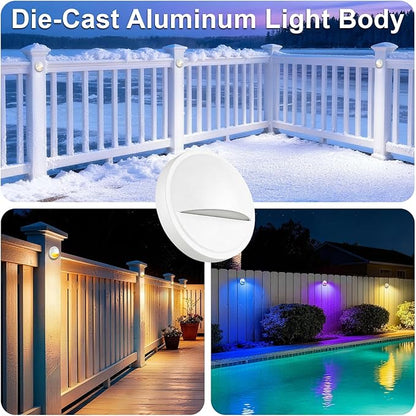 RGB Deck Lights Outdoor, 3W 12V Color Changing Low Voltage Post Lights for Outdoor Waterproof Deck Post Fence Railing Step, Wired LED Landscape Deck Lighting Accessories for Christmas, 1PK