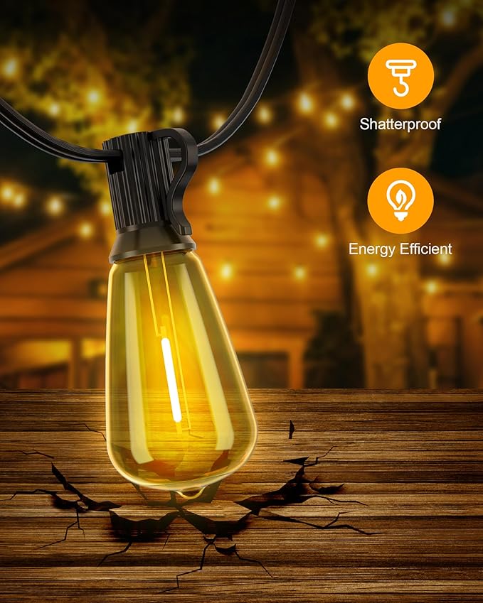 100Feet String Lights with 52 ST38 Edison Bulbs(2 Sqare) + 200Feet String Lights with 104 ST38 Edison Bulbs(4 Sqare) | Lumora