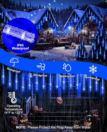 Christmas Lights Outdoor 16 Inch Meteor Shower Rain String Lighting, 20 Tube 960 LEDs Icicle Tree String Decor for Halloween Yard Party Patio Xmas Decoration,Blue